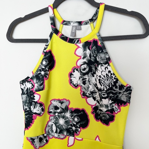 ASOS Lime Yellow Outline Floral Scuba Midi Bodycon Dress Stretch US6 - Picture 16 of 17